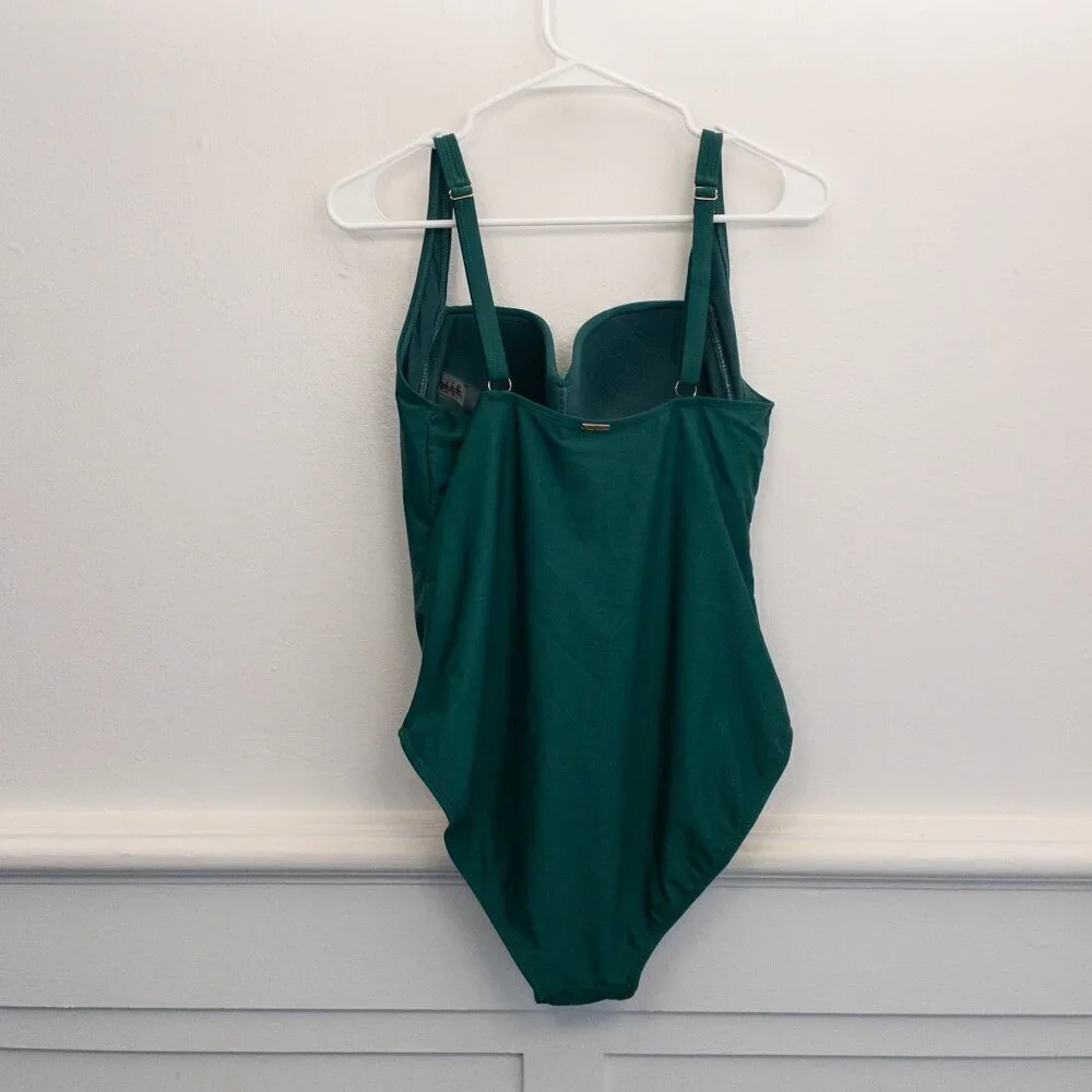 Nicole Miller Teal Green Ruched One-Piece Swimsuit - Picture 2 of 4